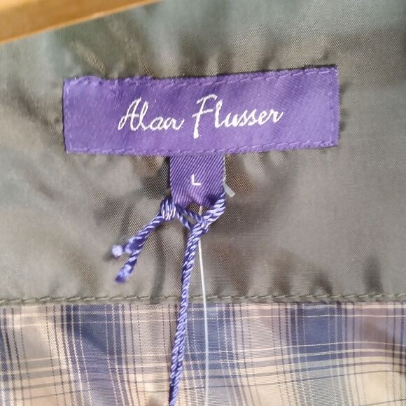 Alan Flusser Dark Khaki Micro-Suede Trim Full Zip Quilted Outerwear Vest L - Picture 3 of 13